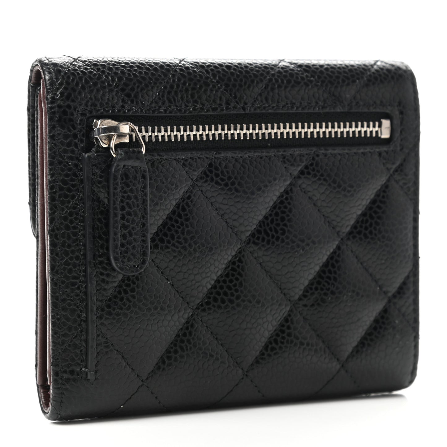 Caviar Quilted Compact Flap Wallet Black