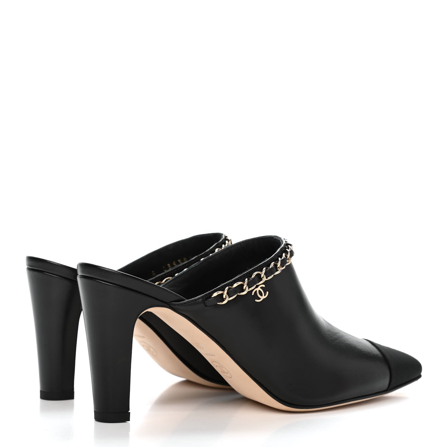 Chanel Lambskin Grosgrain Cap Toe Chain Mule 36.5 Black 4 of 12