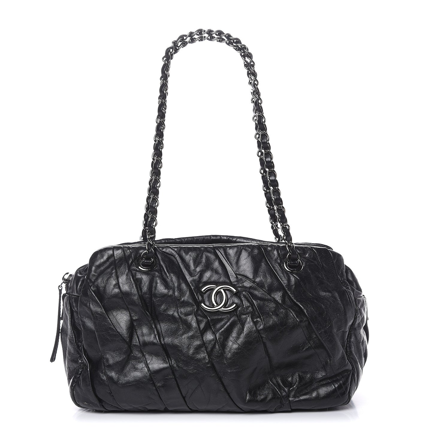 Glazed Calfskin Twisted Tote Black