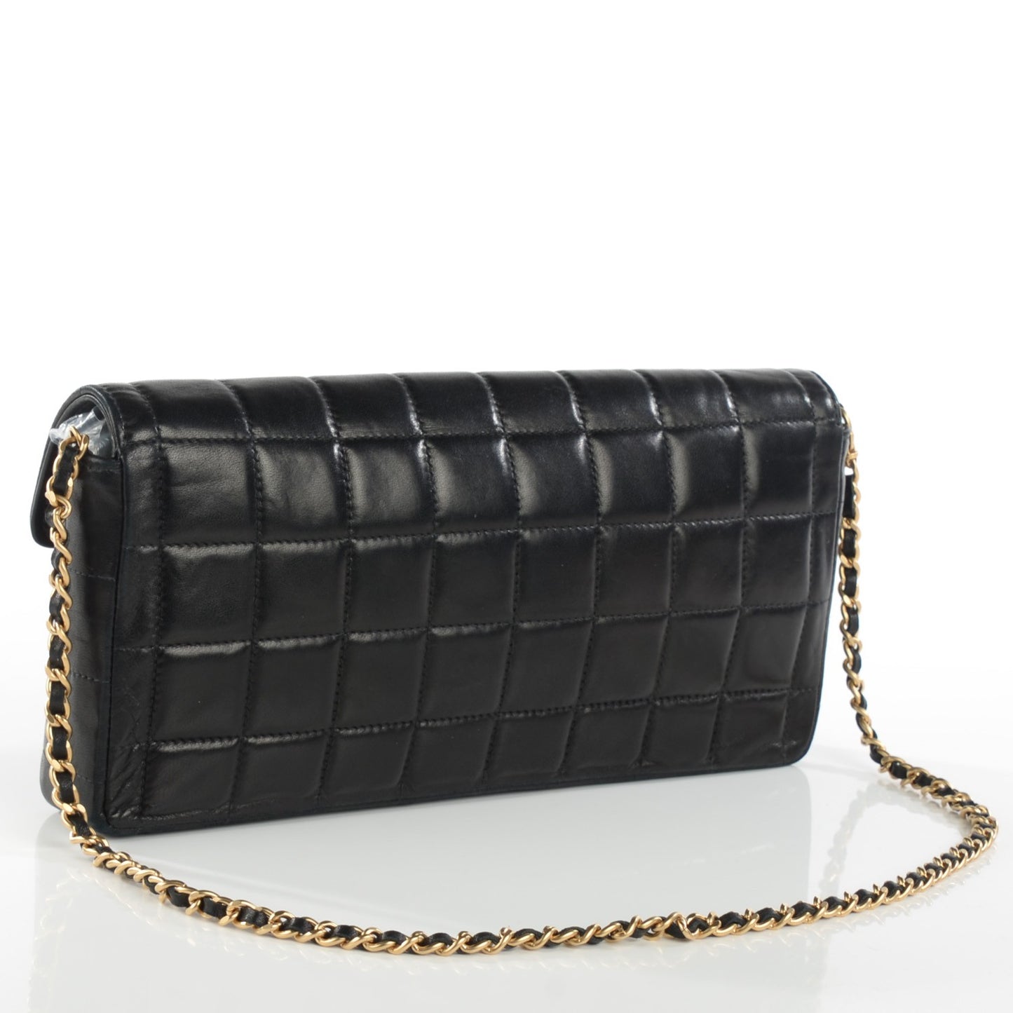 Lambskin Quilted East West Chocolate Bar Flap Black