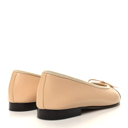 Chanel Lambskin Cap Toe CC Ballerina Flats 37.5 Beige Black 4 of 9