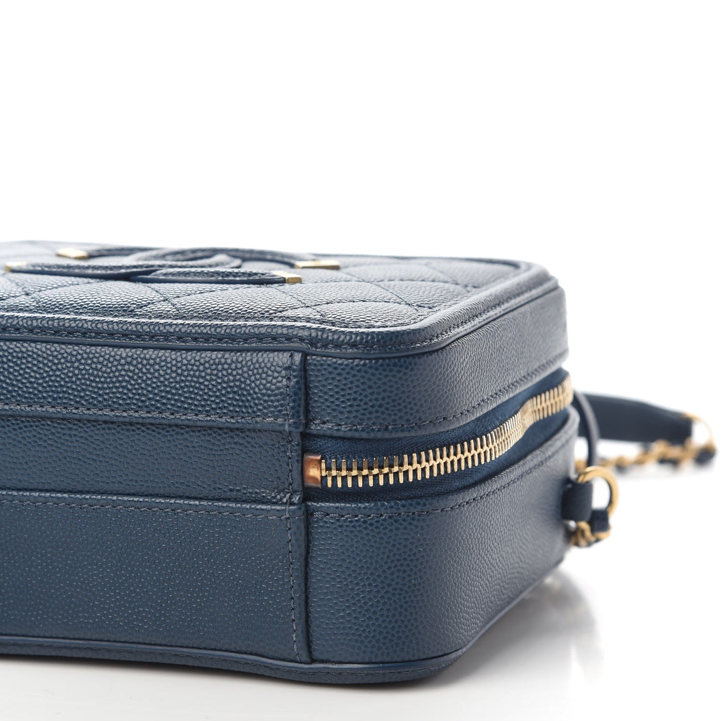 Caviar Quilted Small CC Filigree Vanity Case Dark Blue