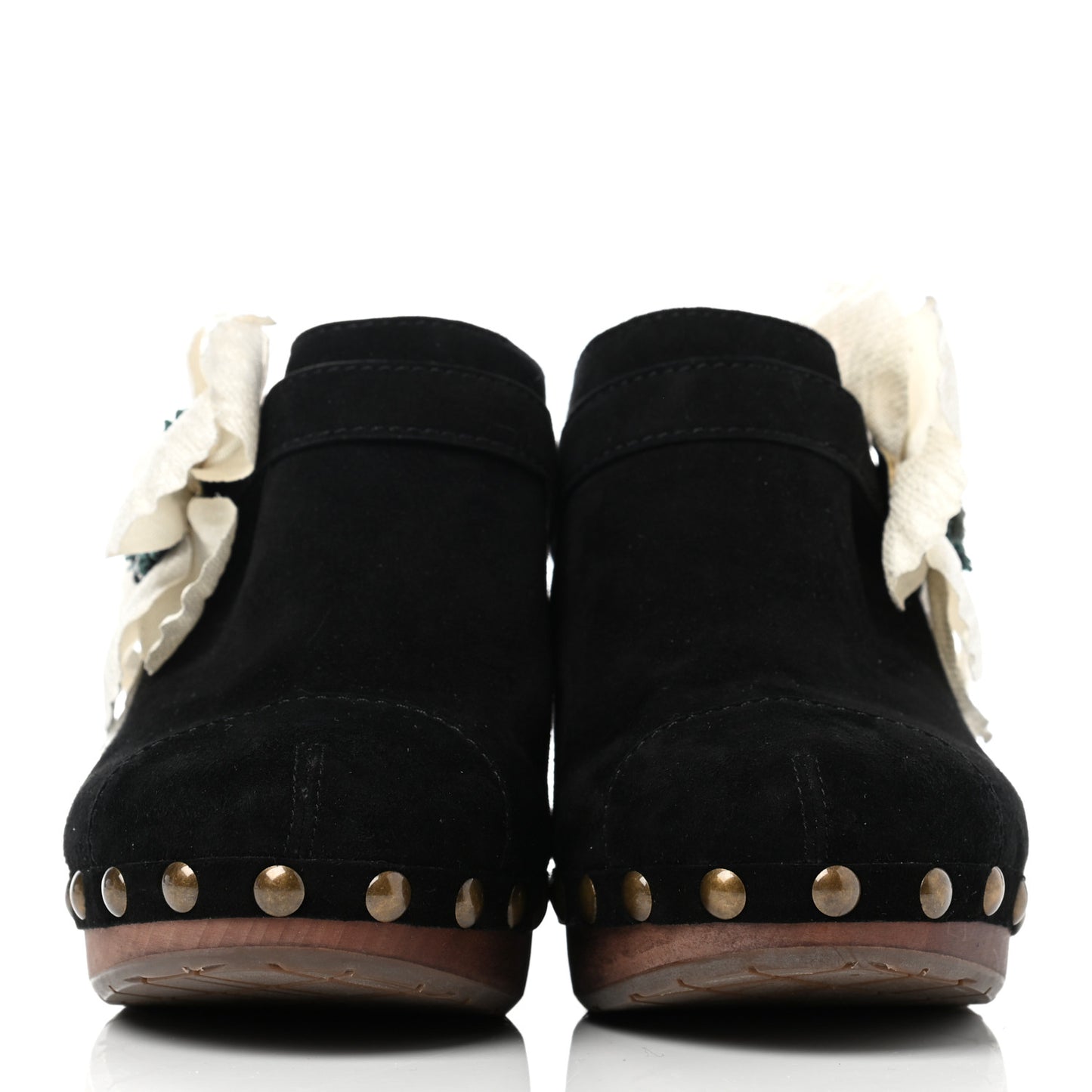 Suede Camellia Clogs 40 Black