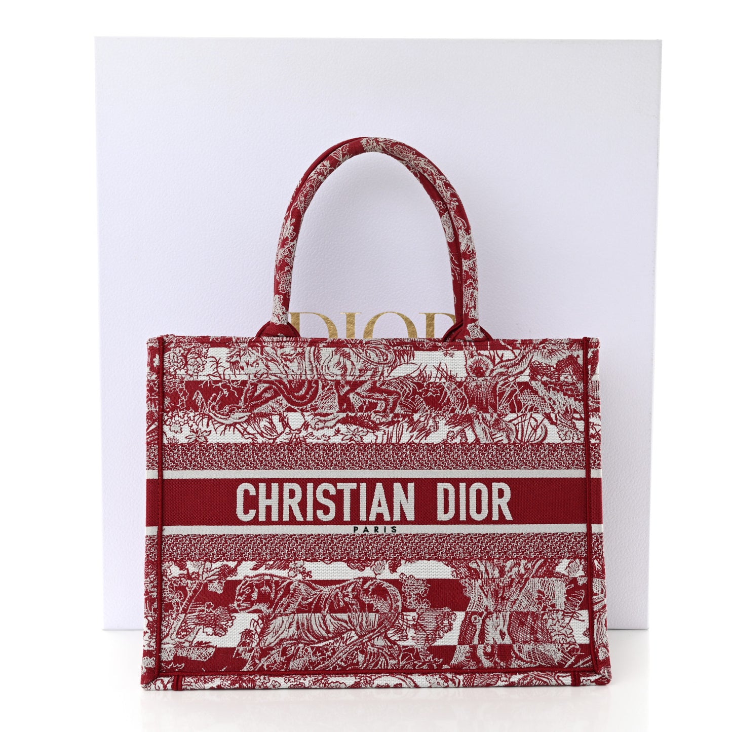 Canvas Embroidered Medium Dioriviera Toile De Jouy Book Tote Raspberry