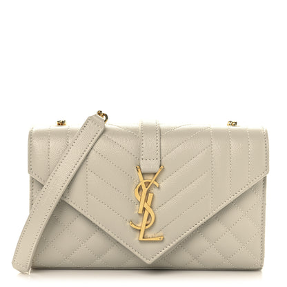 Saint Laurent Grain De Poudre Textured Mixed Matelasse Triquilt Small Monogram Satchel Crema Soft 1 of 8
