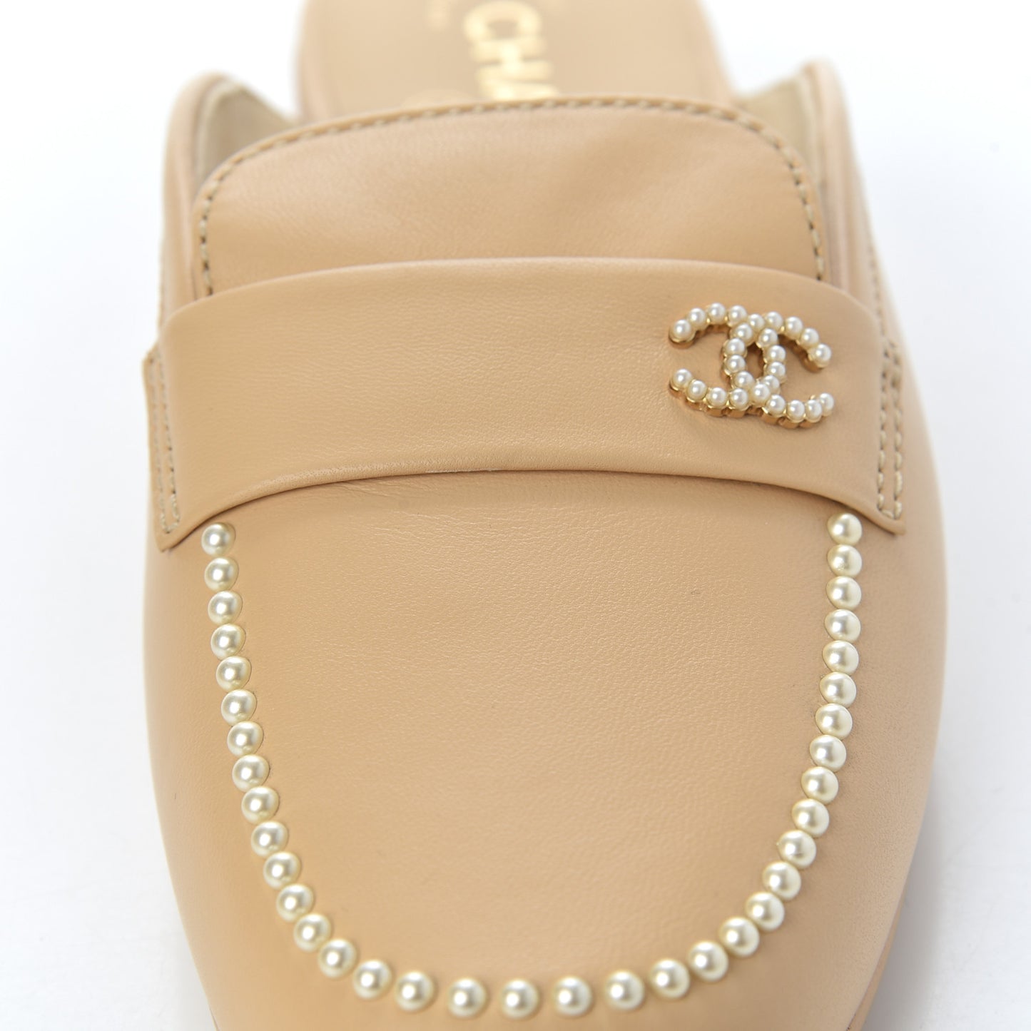 Lambskin Pearl CC Mules 40.5 Beige