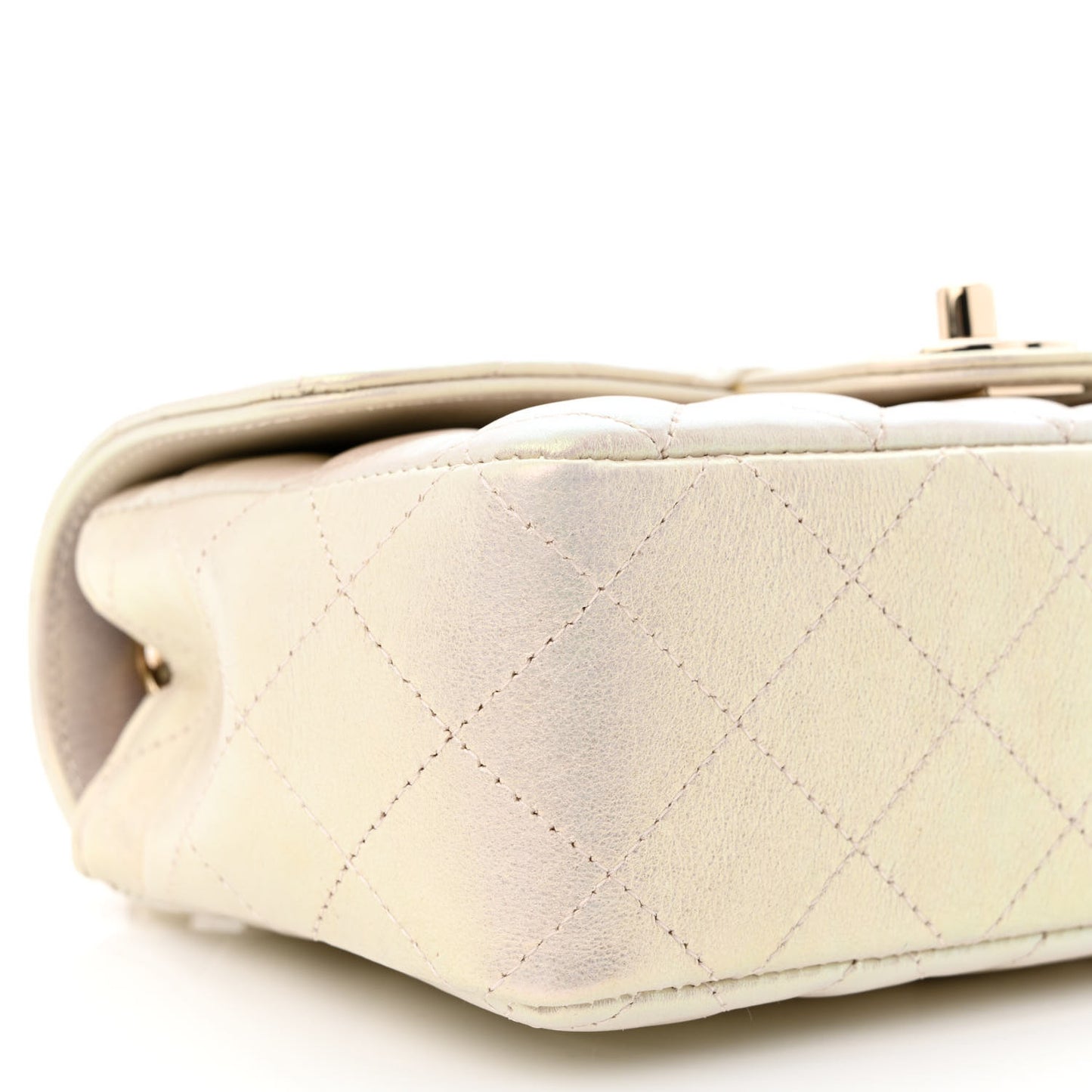 Iridescent Lambskin Quilted Mini Rectangular Flap Ivory