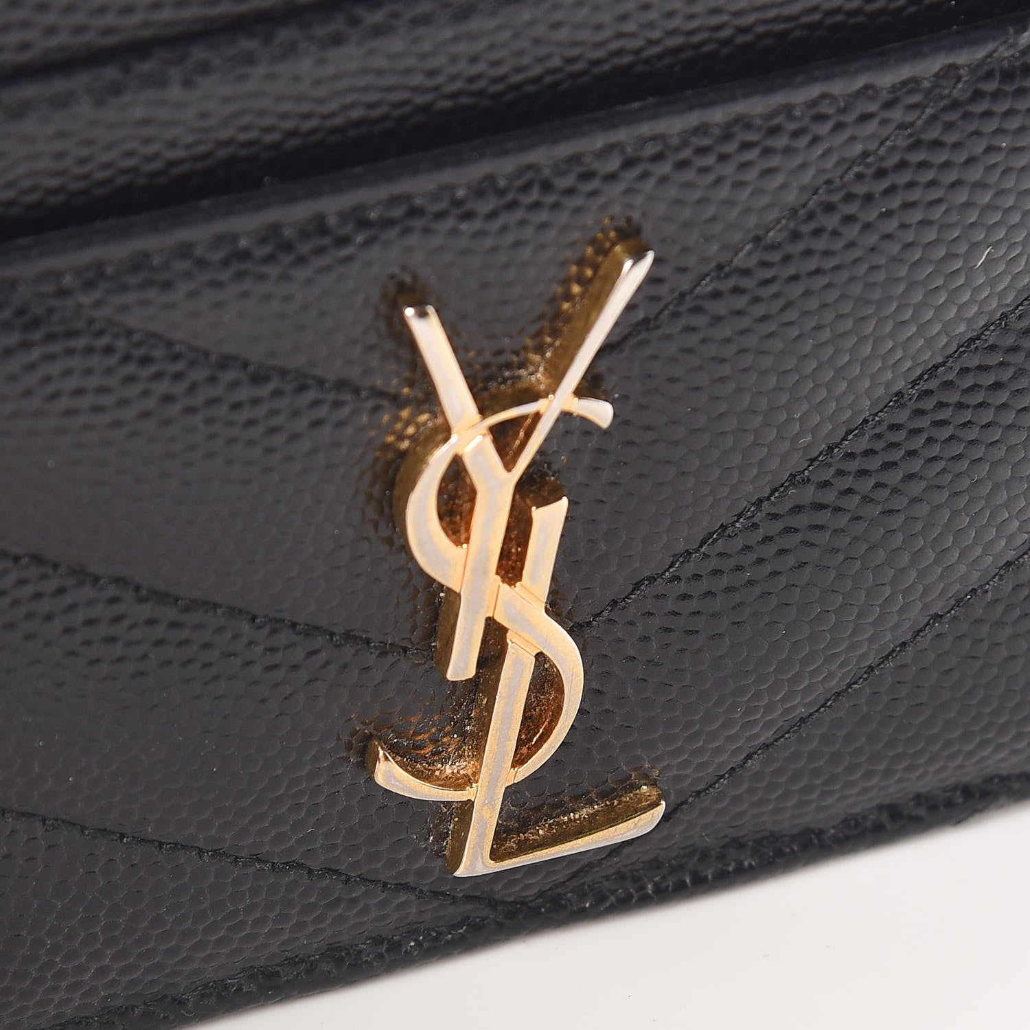 Saint Laurent Grain De Poudre Matelasse Chevron Monogram Credit Card Case Black 8 of 9