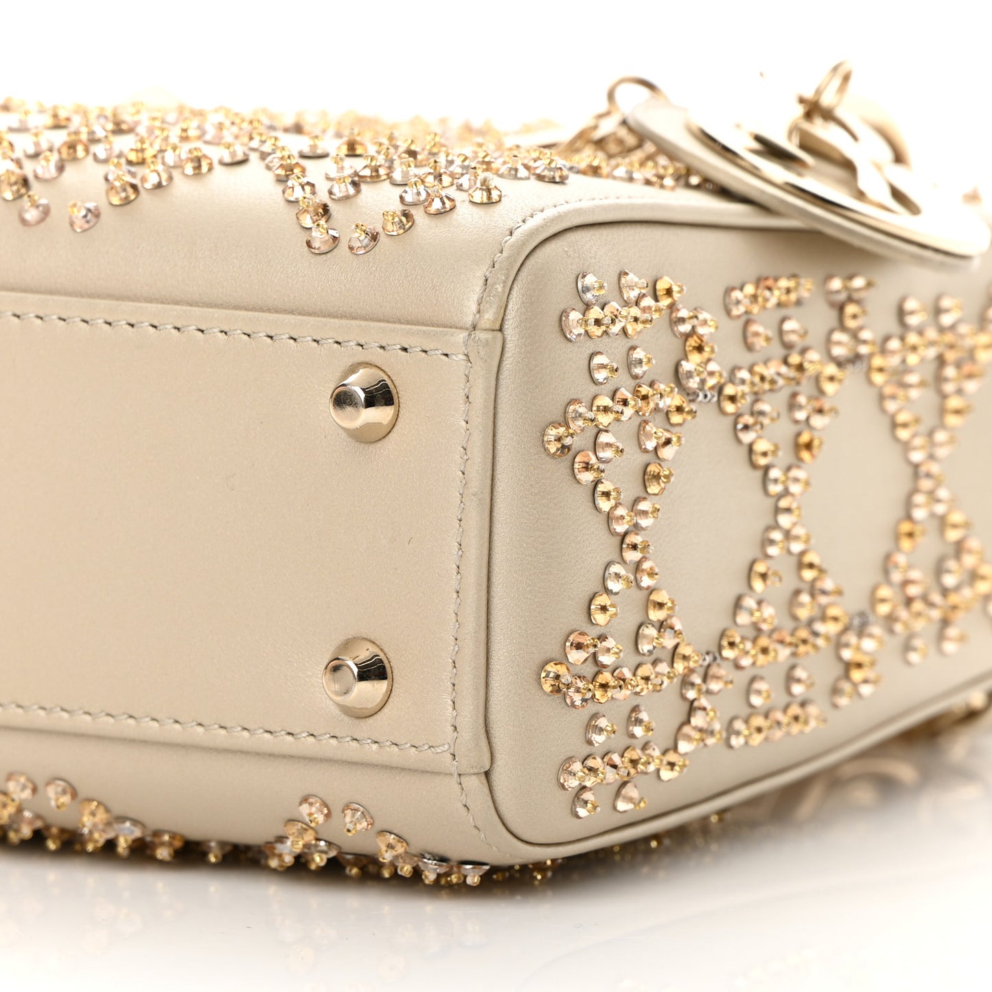 Metallic Lambskin Crystal Cannage Mini Lady Dior Platinum