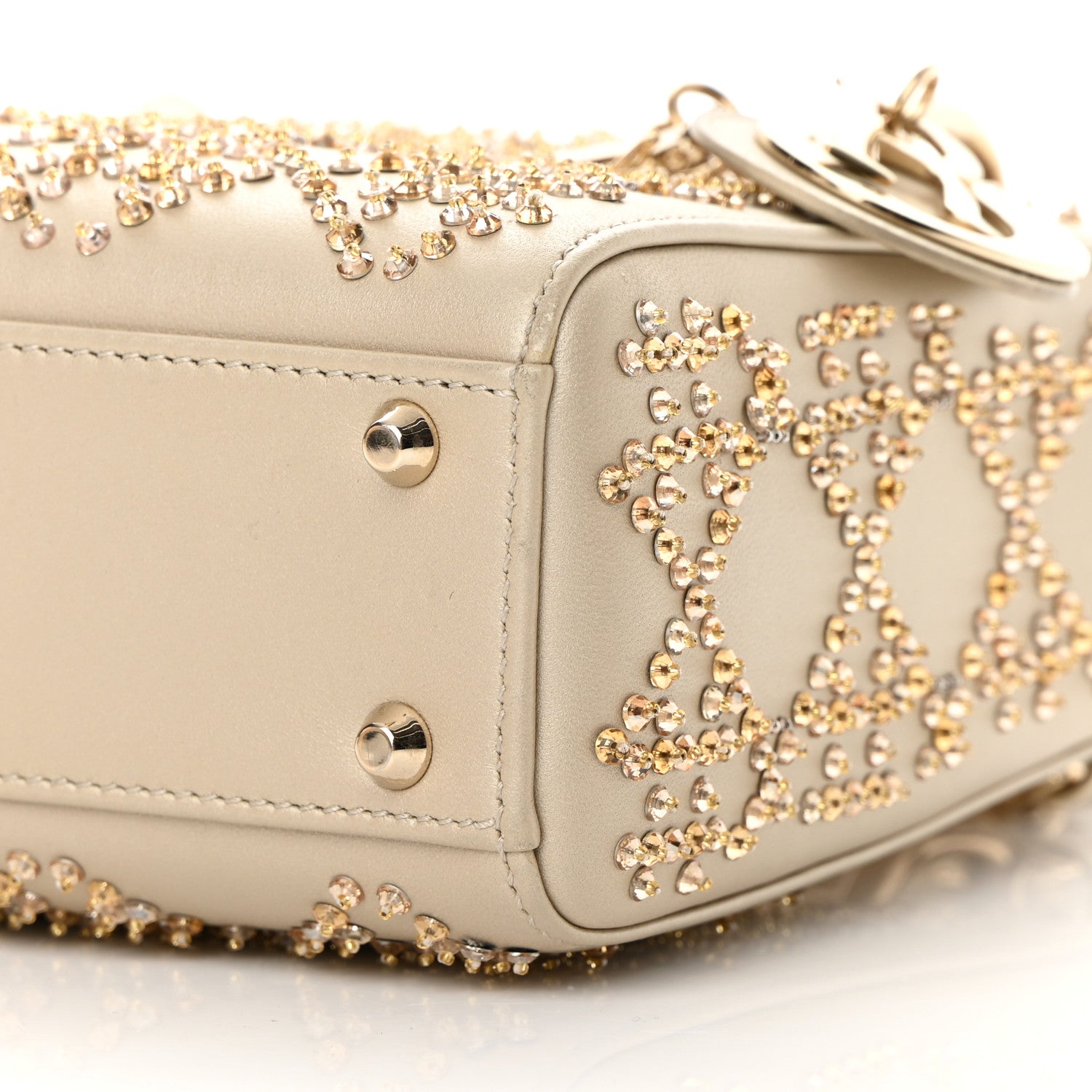 Christian Dior Metallic Lambskin Crystal Cannage Mini Lady Dior Platinum 10 of 14