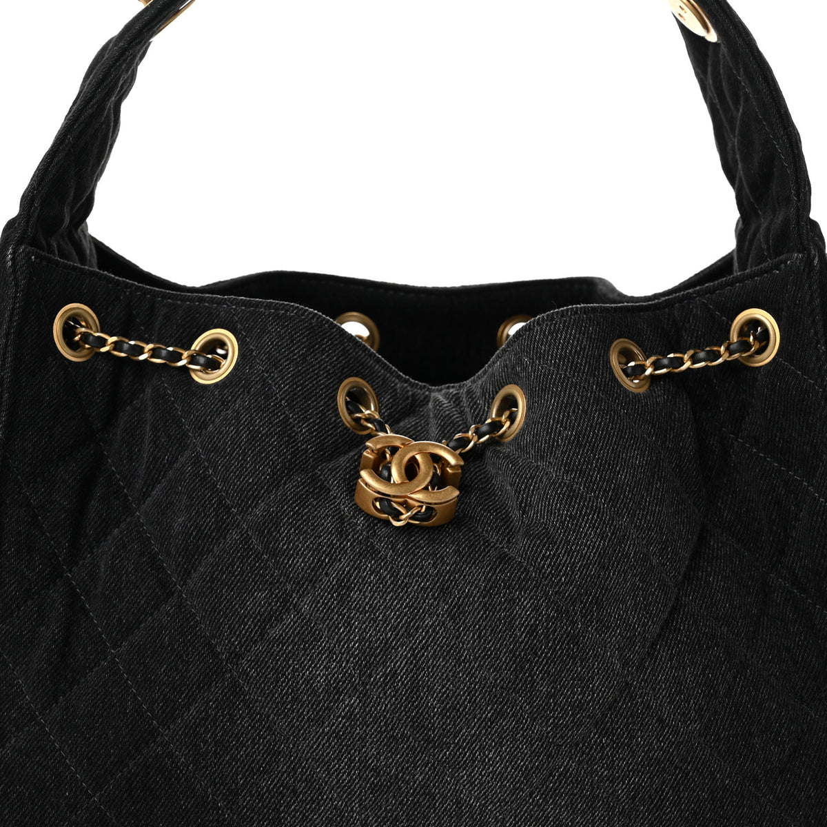 Washed Denim Quilted Small Chanel 25 Handbag Black