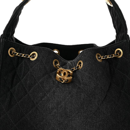 Chanel Washed Denim Quilted Small Chanel 25 Handbag Black 8 of 10