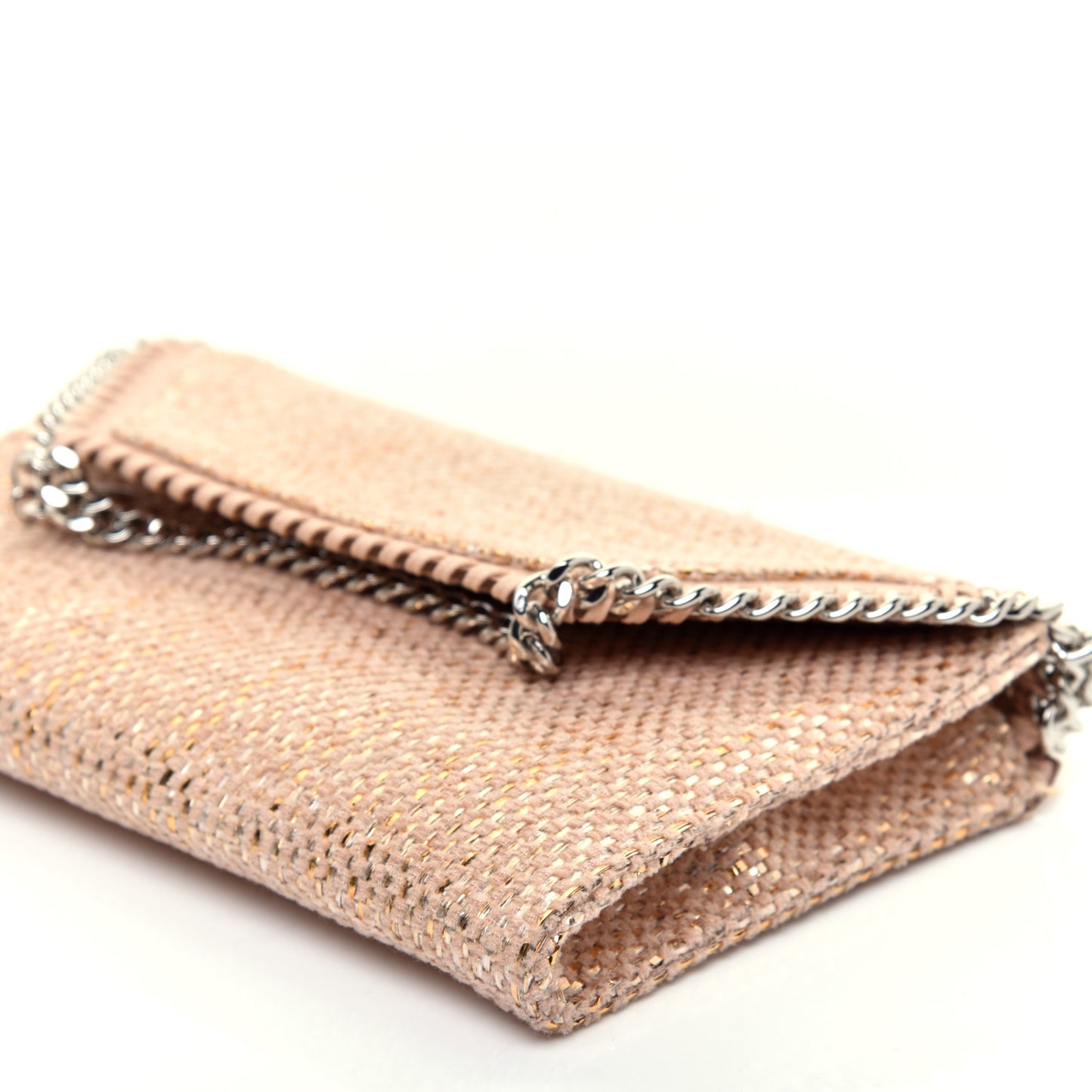 Metallic Woven Raffia Falabella Mini Crossbody Pink