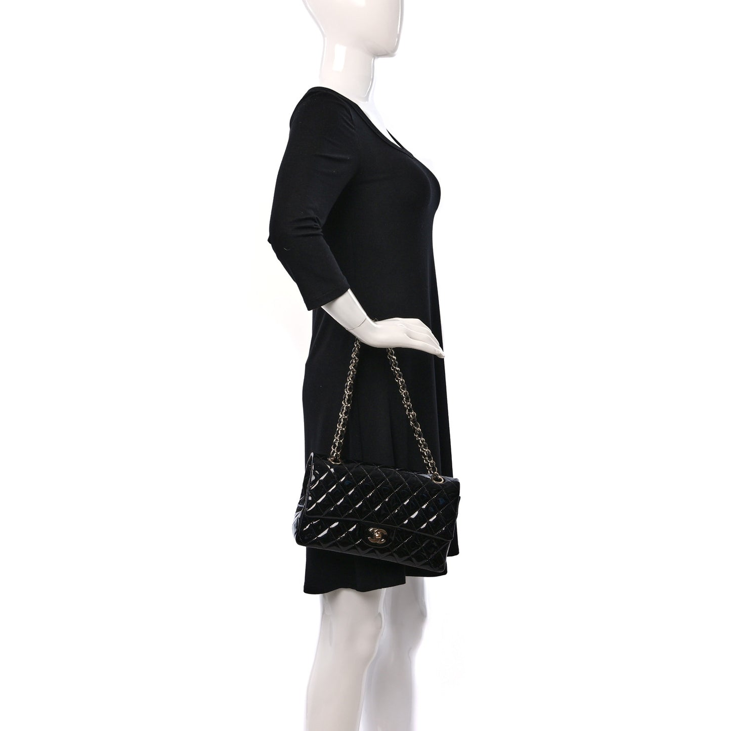 Patent Quilted Medium Double Flap Black