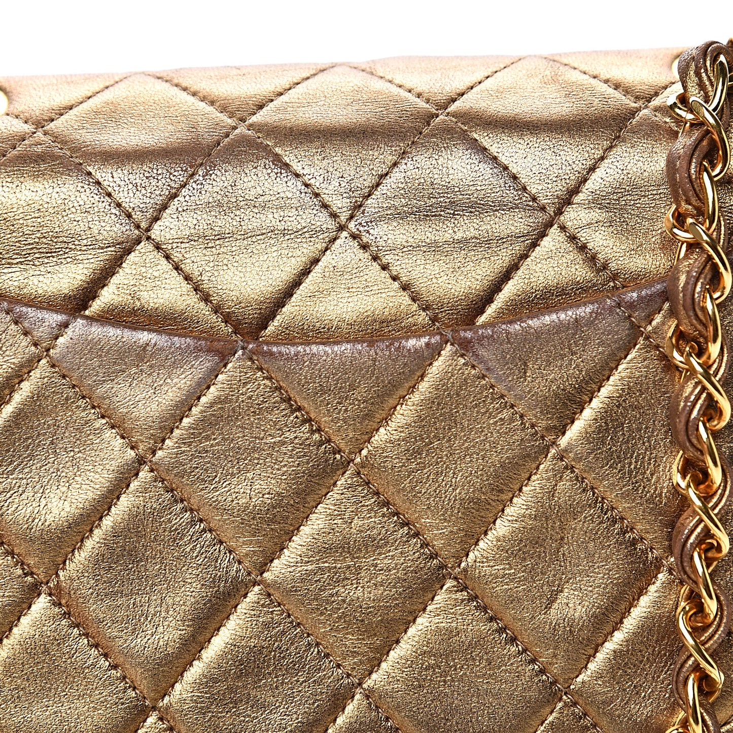 Metallic Lambskin Quilted Mini Square Flap Gold