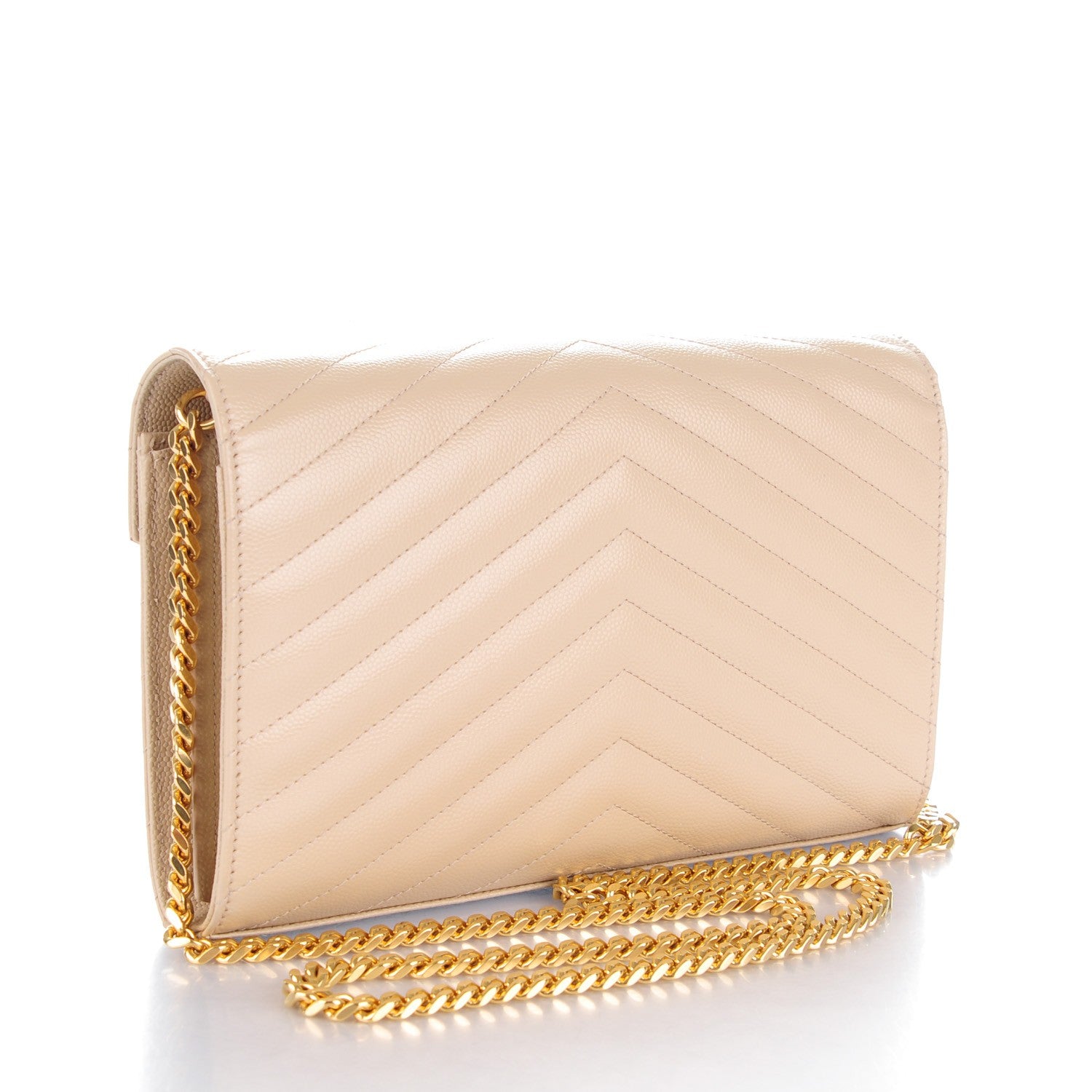 Saint Laurent Grain De Poudre Matelasse Chevron Monogram Chain Wallet Powder 3 of 7