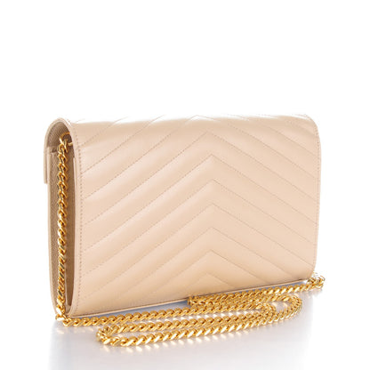Saint Laurent Grain De Poudre Matelasse Chevron Monogram Chain Wallet Powder 3 of 7