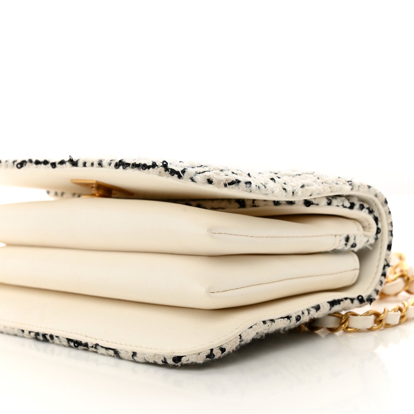 Tweed Lambskin Quilted Mini Top Handle Flap White Black