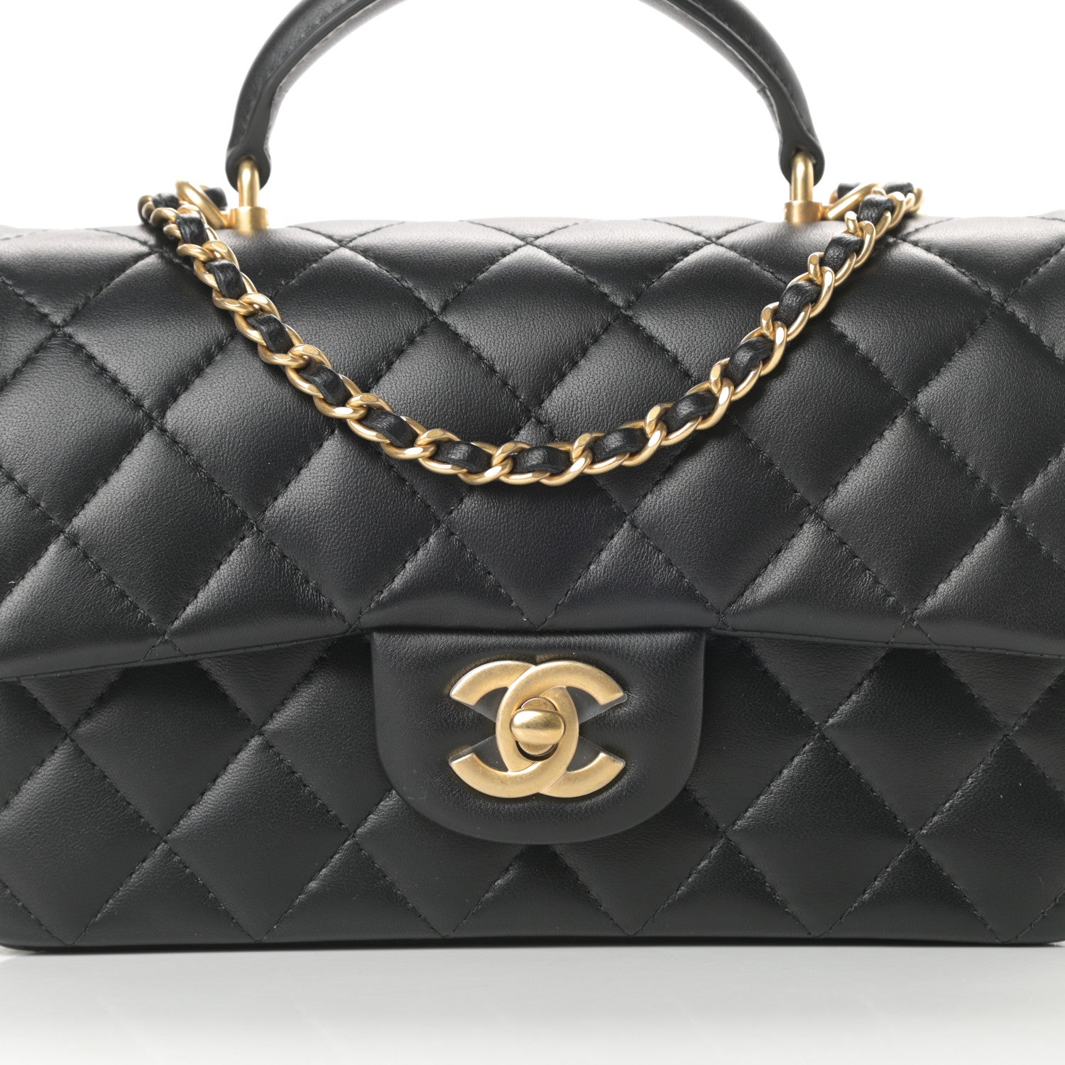 Chanel Lambskin Quilted Mini Top Handle Rectangular Flap Black 8 of 12