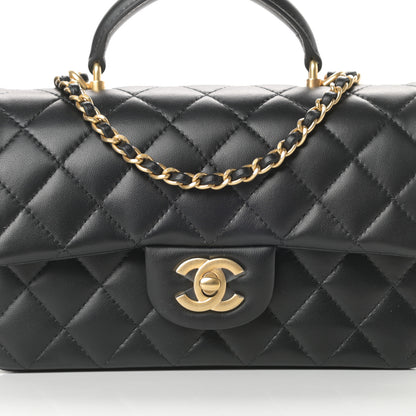 Chanel Lambskin Quilted Mini Top Handle Rectangular Flap Black 8 of 12