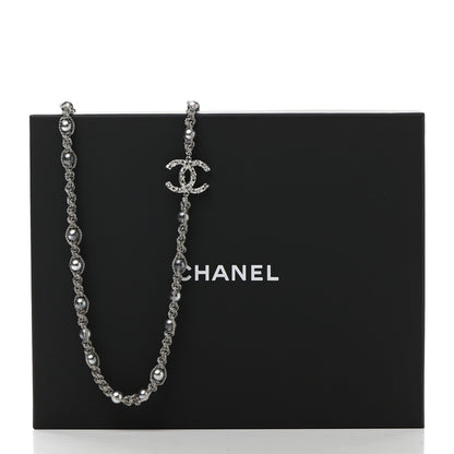 Chanel Crystal Pearl Bead CC Long Necklace Silver Grey 7 of 7