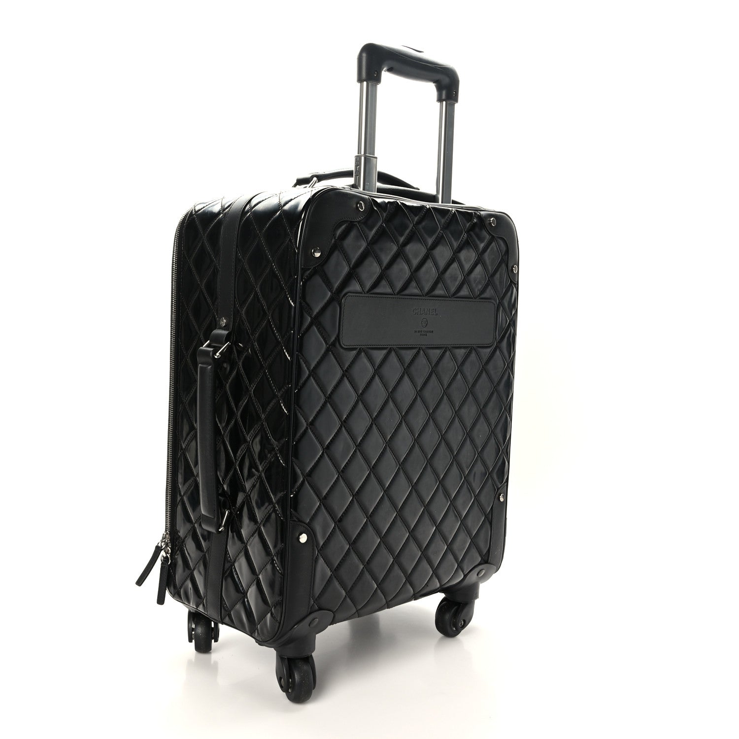 Chanel Vinyl Calfskin Quilted Trolley Rolling Luggage Black 2 of 8