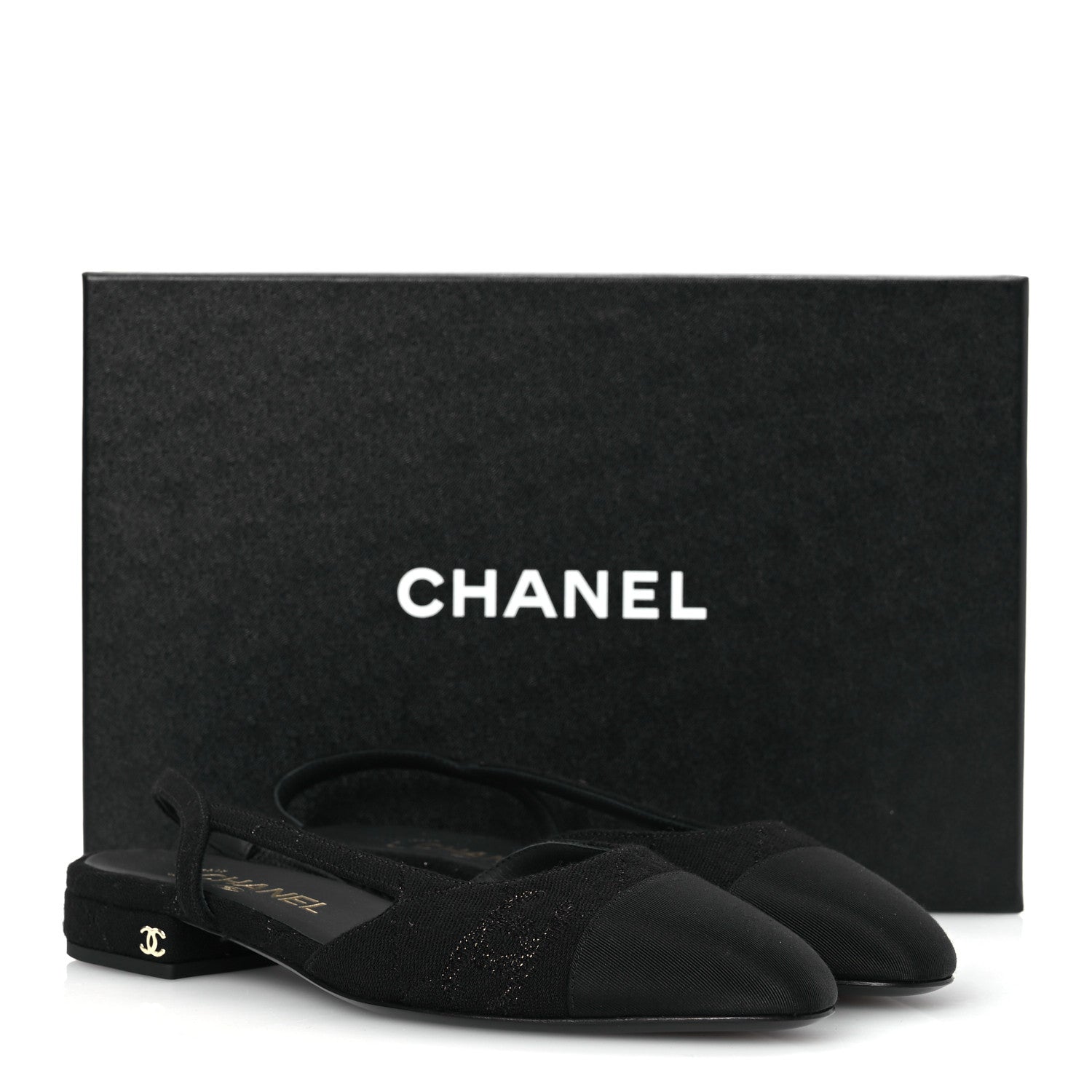 Chanel Wool Grosgrain Cap Toe CC Logo Slingback Flats 37.5 Black 13 of 13