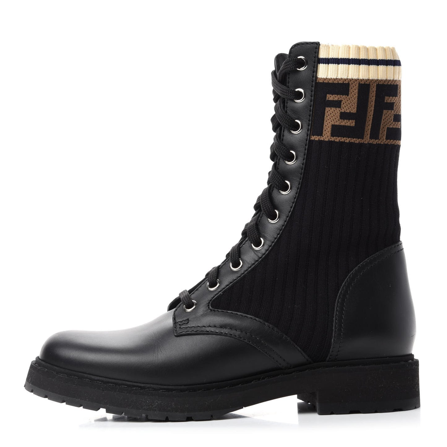 Calfskin Stretch Fabric Rockoko Biker Boots 36.5 Tobacco Black Marino