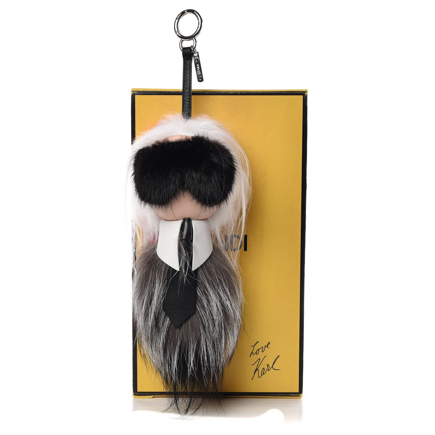 Fendi Fox Mink Goat Fur Nappa Karlito Bag Charm Black Foresta Rosso 5 of 5
