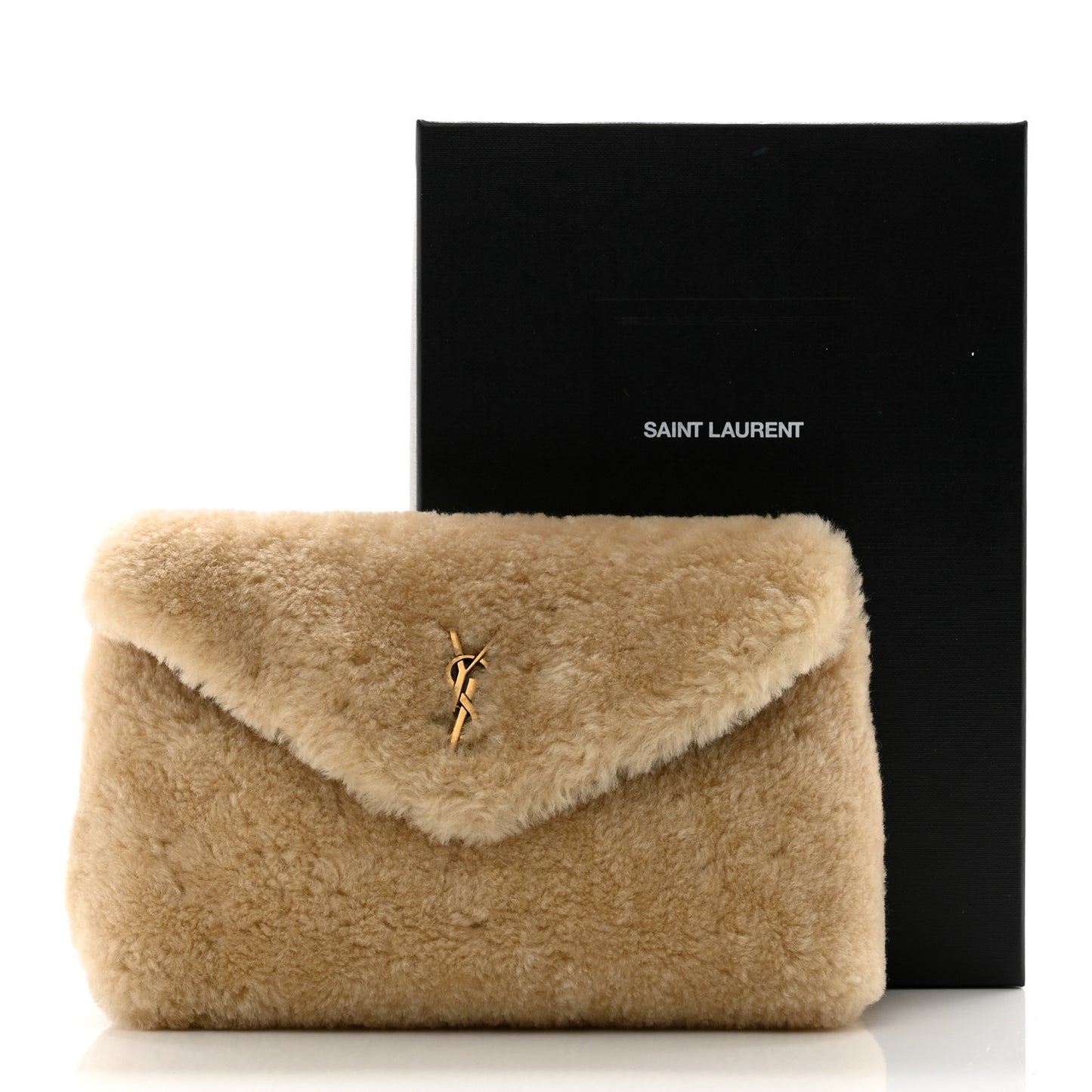 Shearling Quilted Monogram Loulou Puffer Pouch Clutch Natural Beige Brick