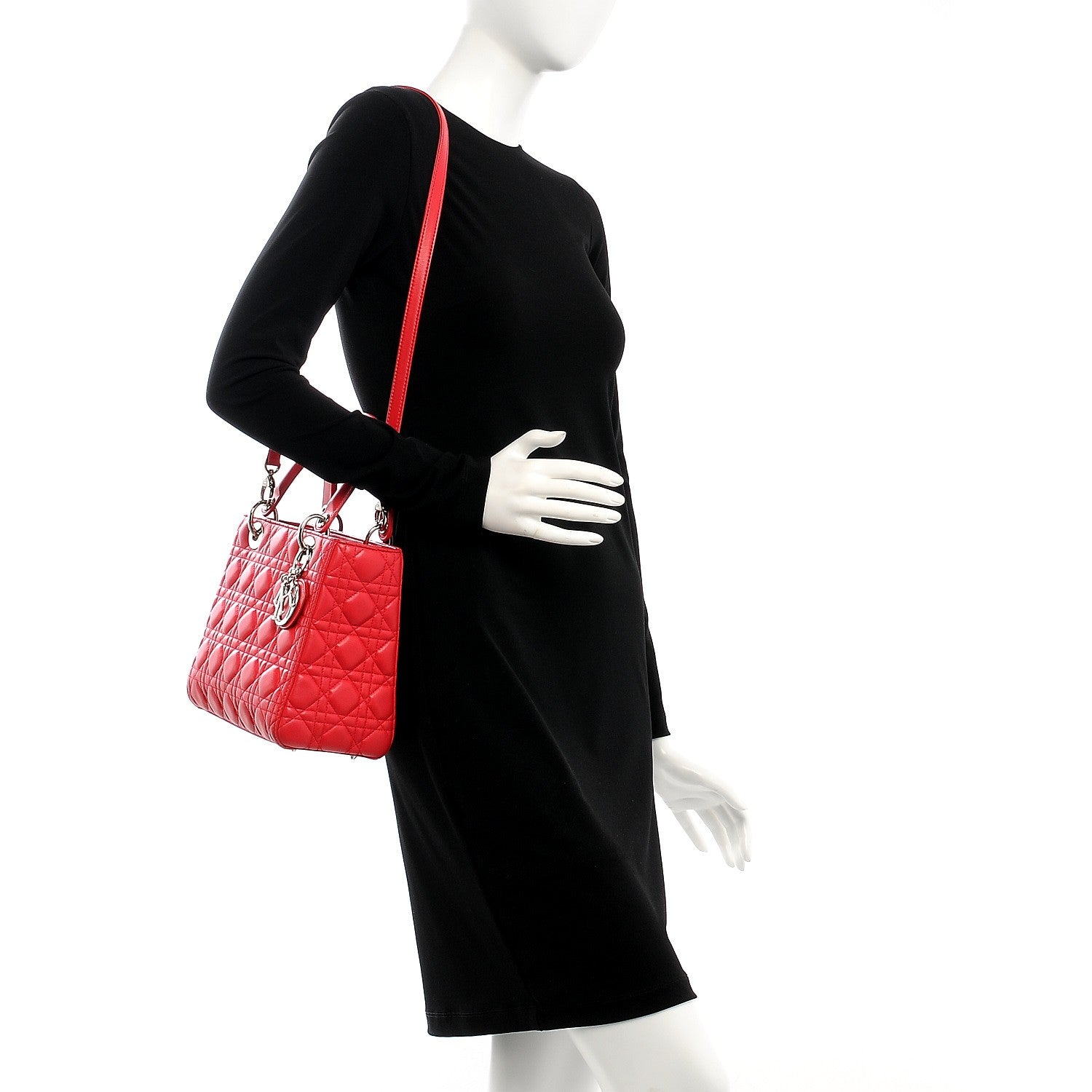 Christian Dior Lambskin Cannage Medium Lady Dior Red 2 of 12