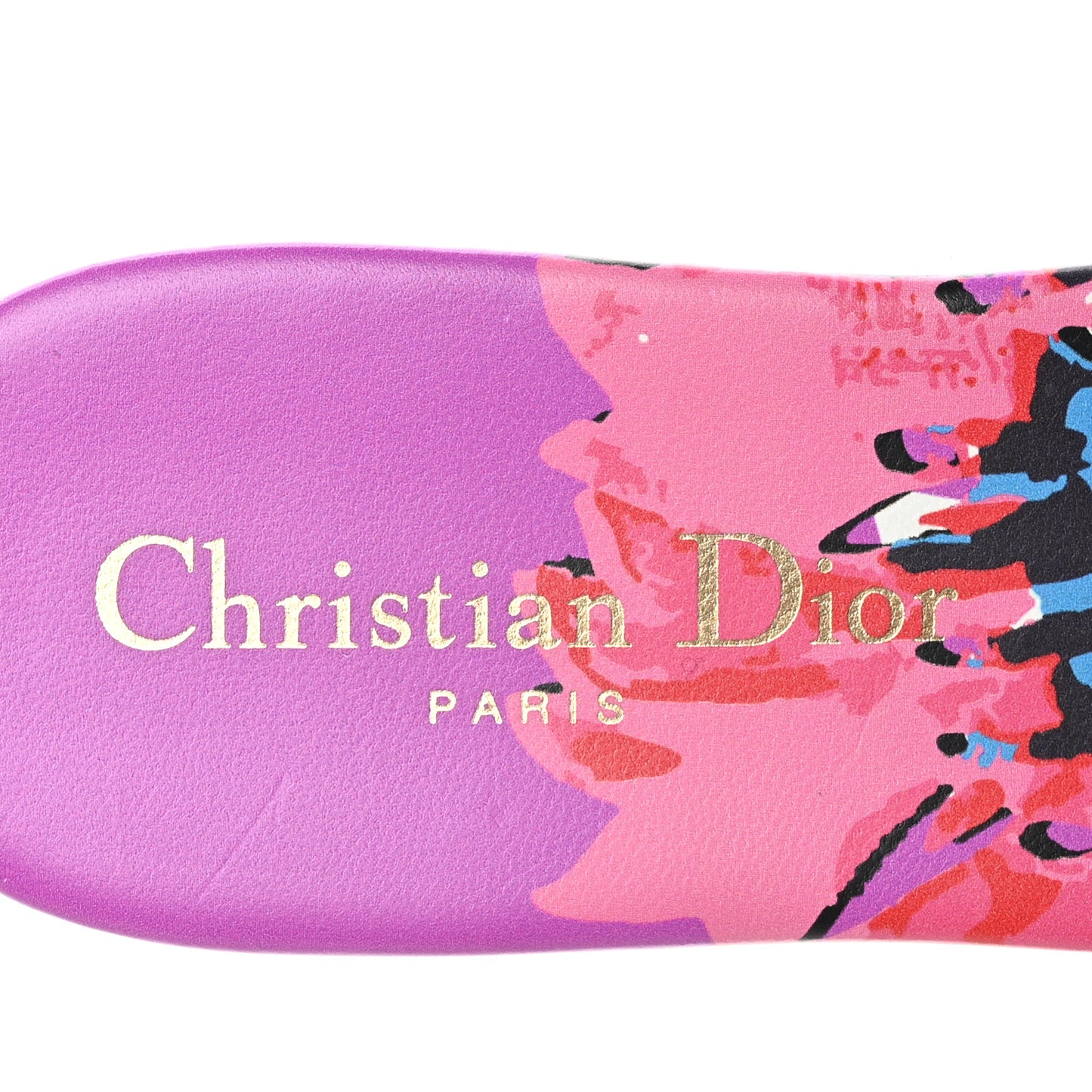 Canvas D-Flower Pop Embroidered Dway Flat Slide Sandals 35 Pink Purple Multicolor
