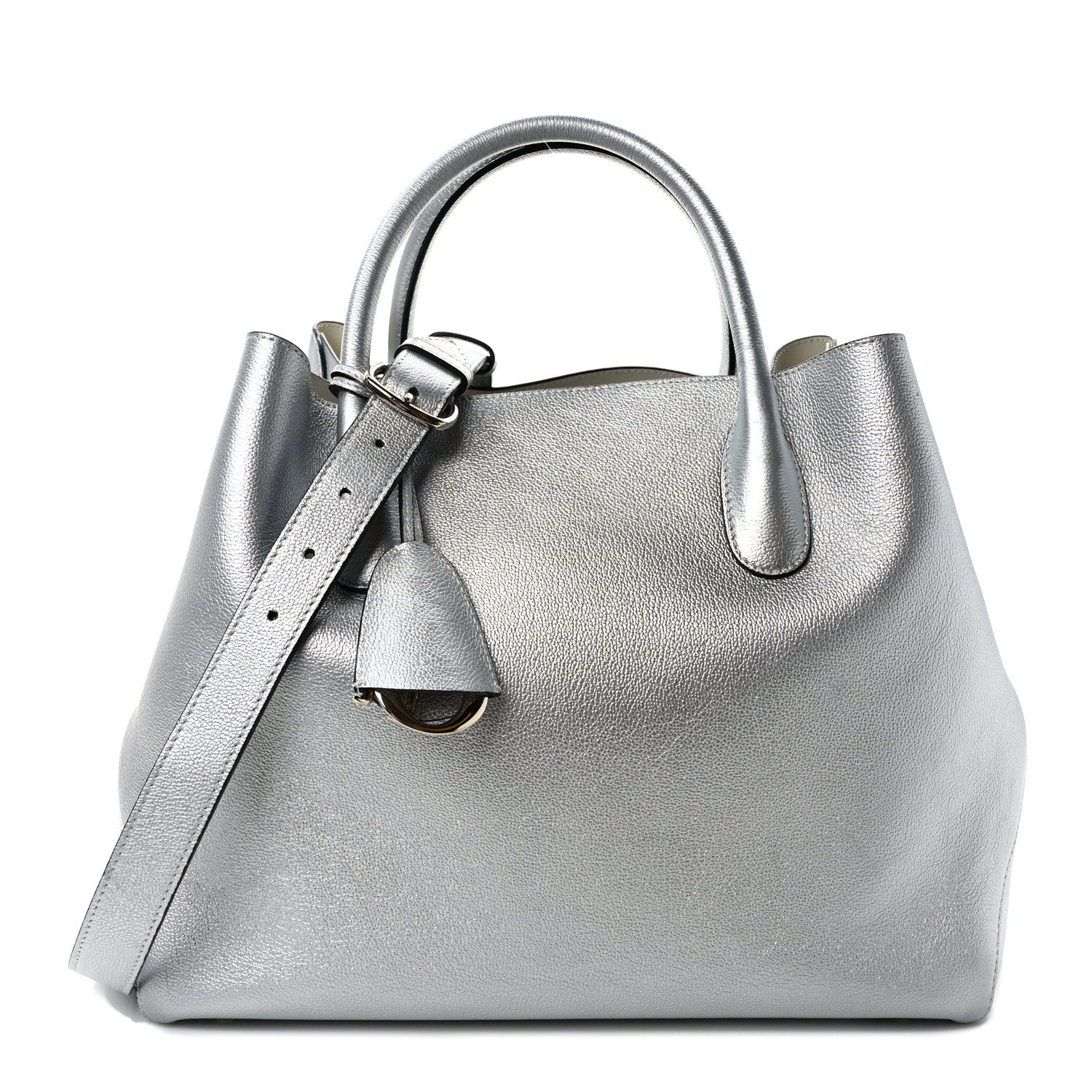 Christian Dior Metallic Supple Grained Calfskin Medium Open Bar Tote Silver 1 of 10