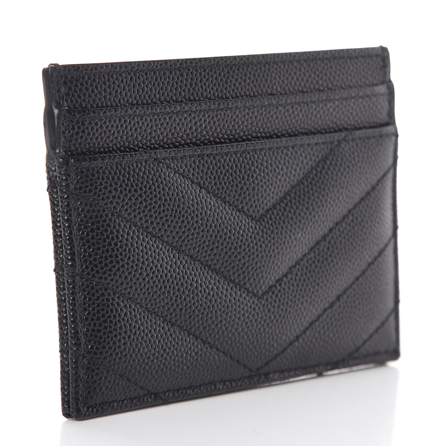 Saint Laurent Grain De Poudre Matelasse Chevron Monogram Credit Card Case Black 3 of 7