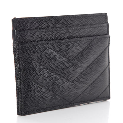 Saint Laurent Grain De Poudre Matelasse Chevron Monogram Credit Card Case Black 3 of 7