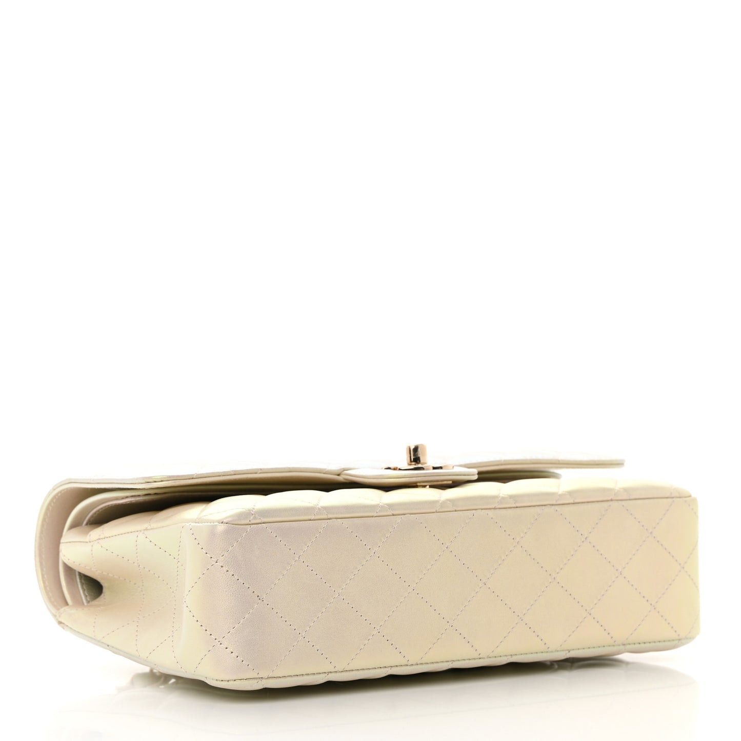 Iridescent Lambskin Quilted Medium Double Flap Ivory