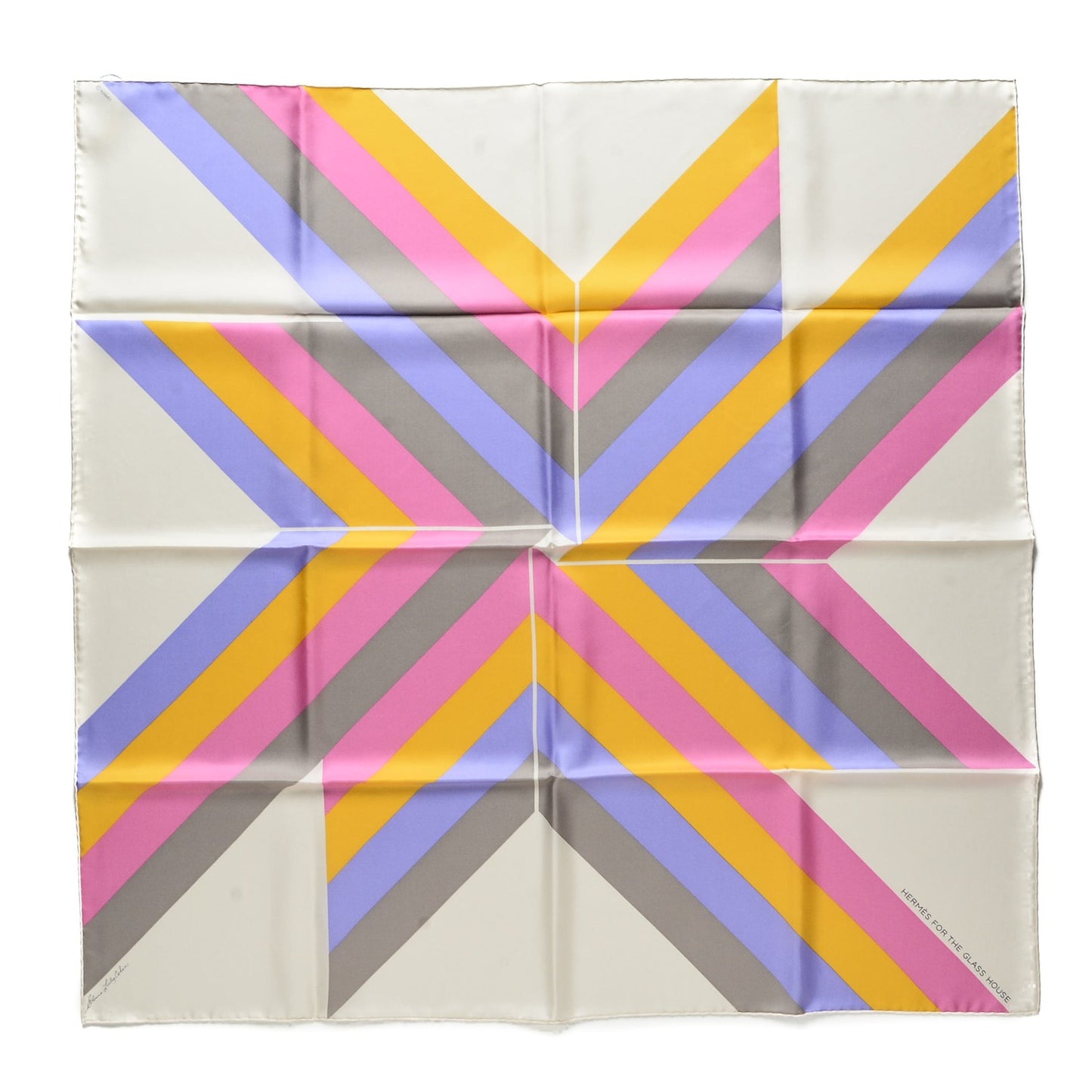 Silk Centered Rhyme de Elaine Lustig Cohen Scarf 90 Creme Jaune Rose