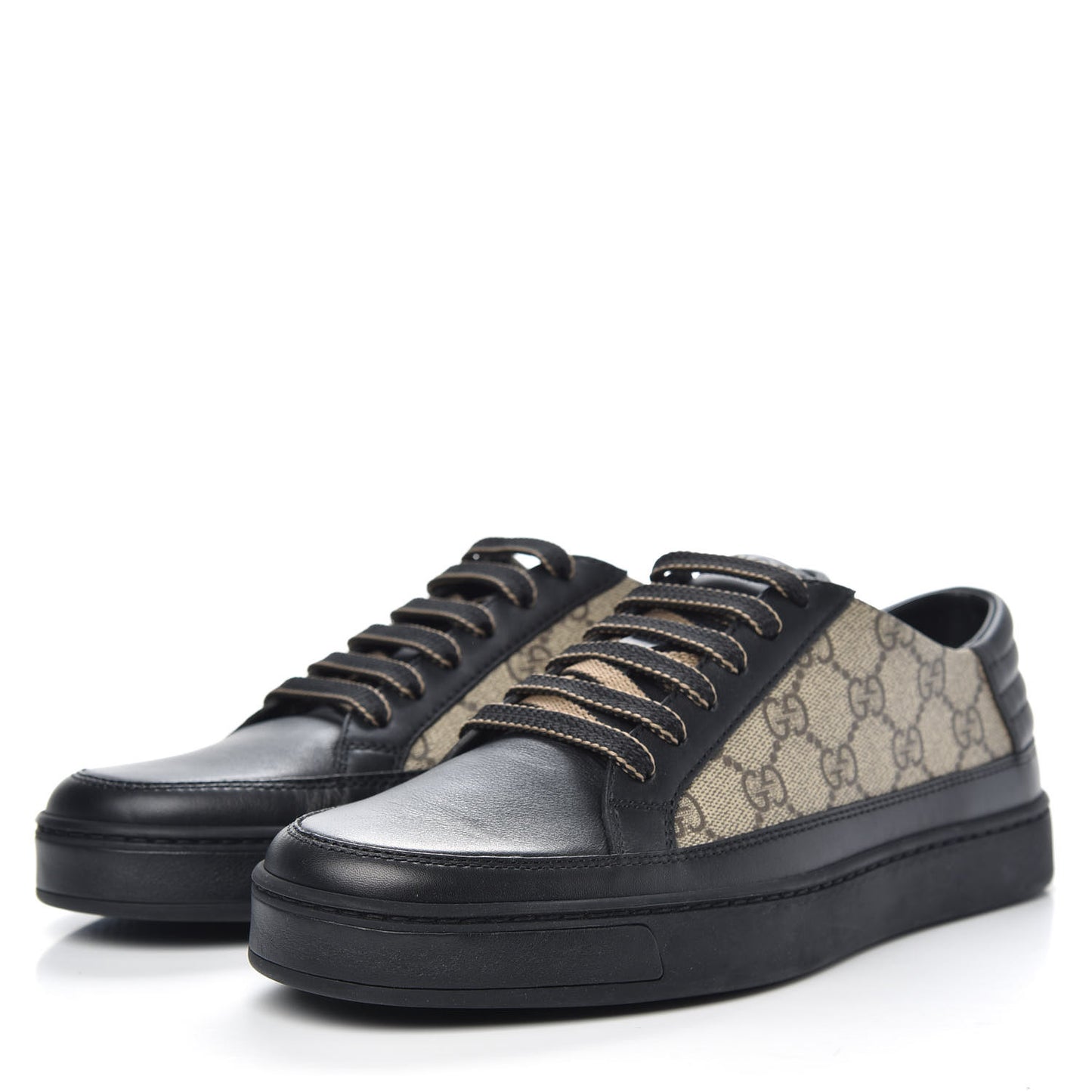 GG Supreme Monogram Mens Low Top Sneakers 4.5 Black Beige Ebony