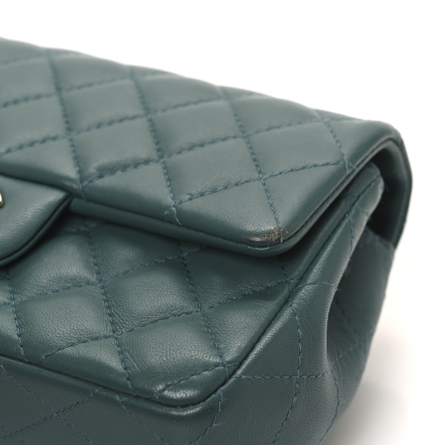 Chanel Lambskin Quilted Mini Rectangular Flap Dark Green 1745678