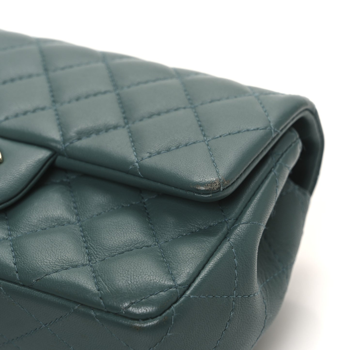 Lambskin Quilted Mini Rectangular Flap Dark Green