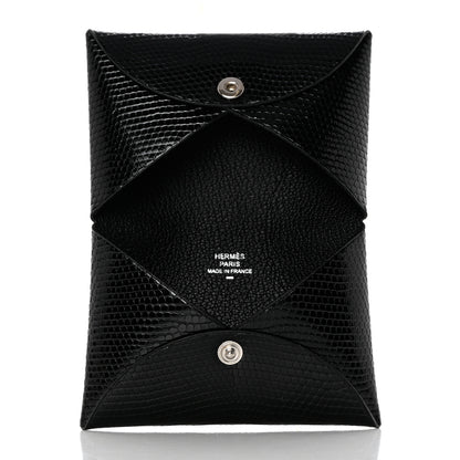 Hermes Lizard Calvi Card Case Black 5 of 8
