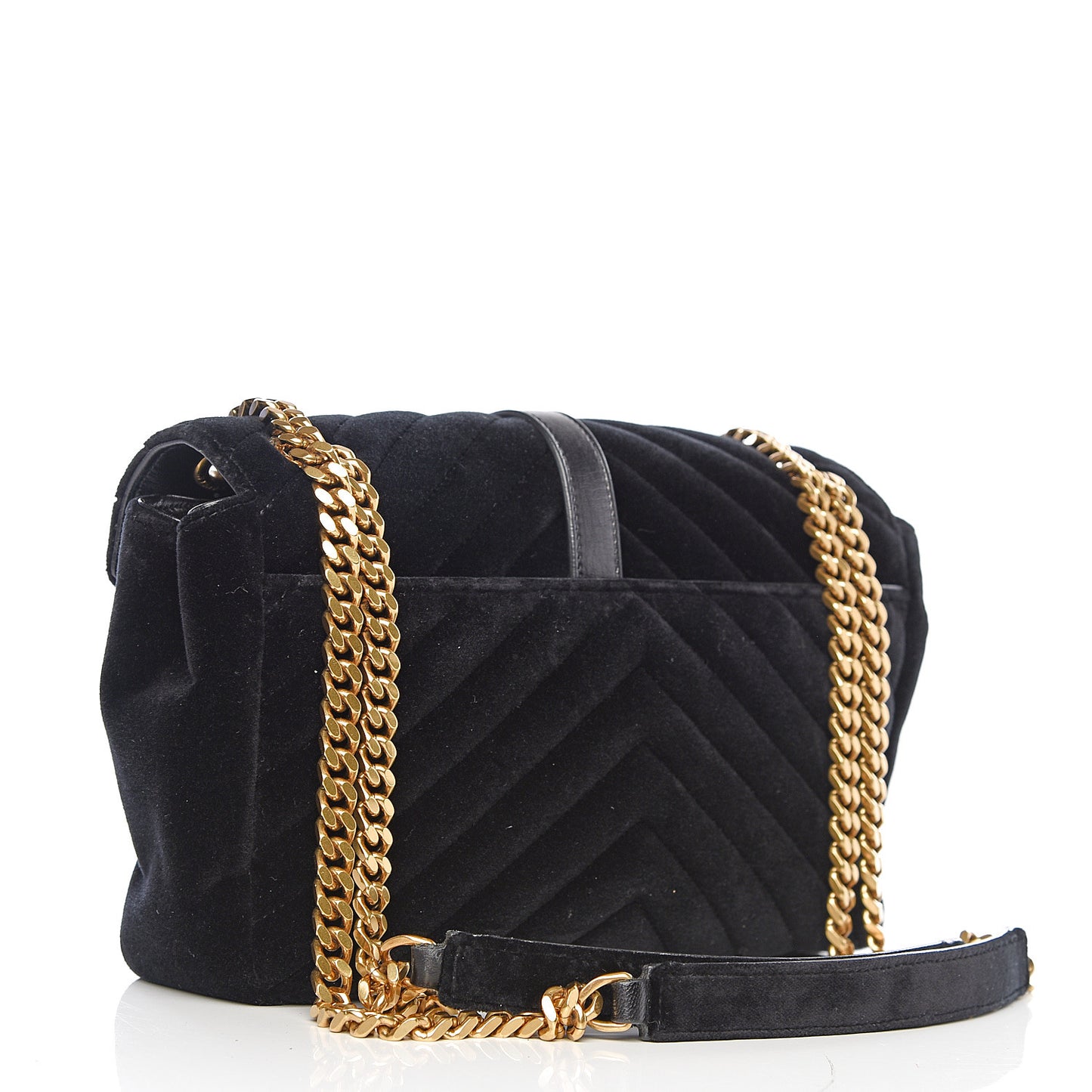 Velvet Matelasse Chevron Medium Monogram Chain Bag Black
