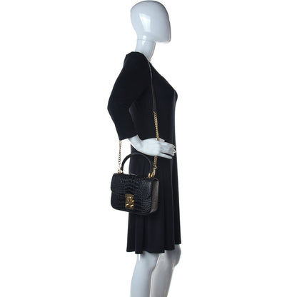 Miu Miu Crocodile Print Calfskin Top Handle Bag Black 2 of 10