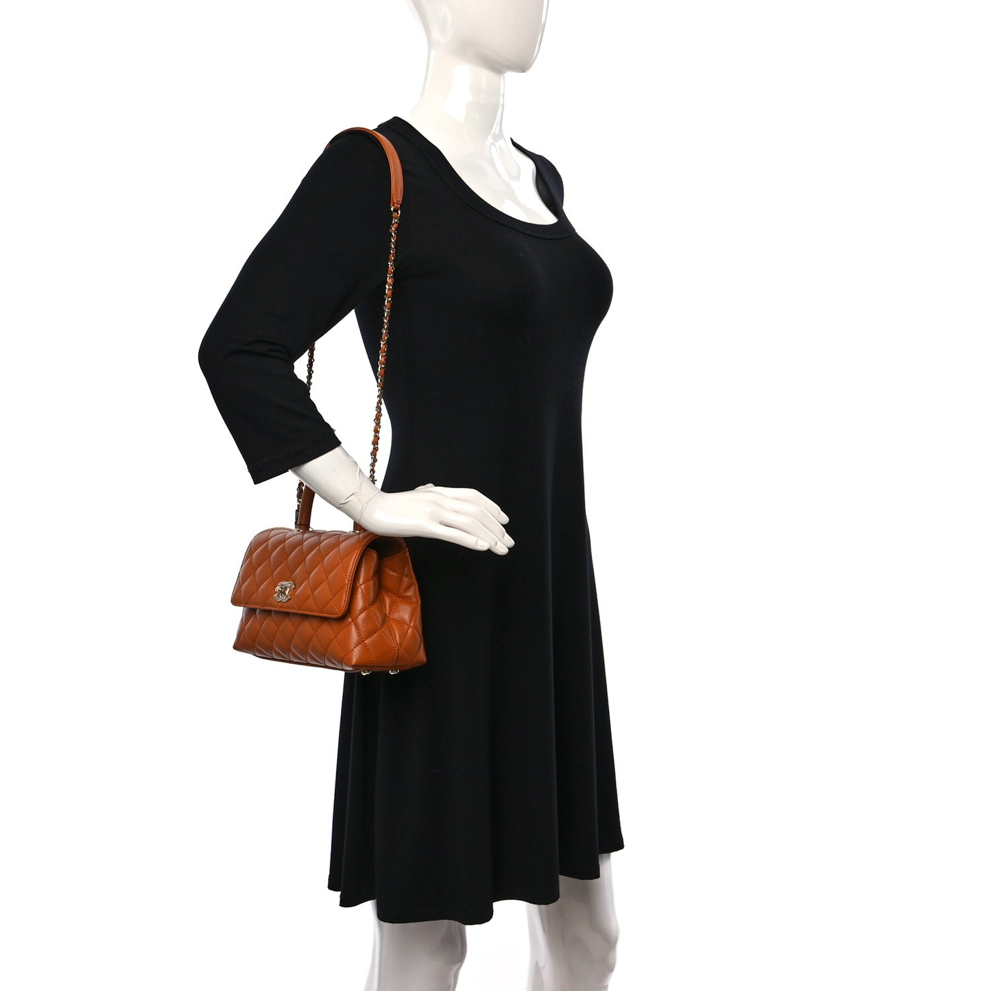 Caviar Quilted Mini Coco Handle Flap Light Brown