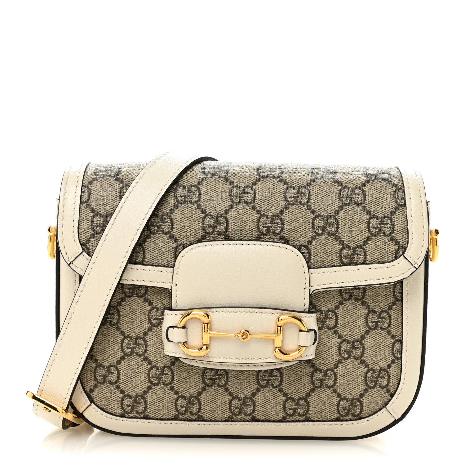 Gucci GG Supreme Monogram Web Mini Horsebit 1955 Shoulder Bag Beige Mystic White 1 of 10