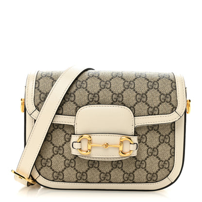 Gucci GG Supreme Monogram Web Mini Horsebit 1955 Shoulder Bag Beige Mystic White 1 of 10