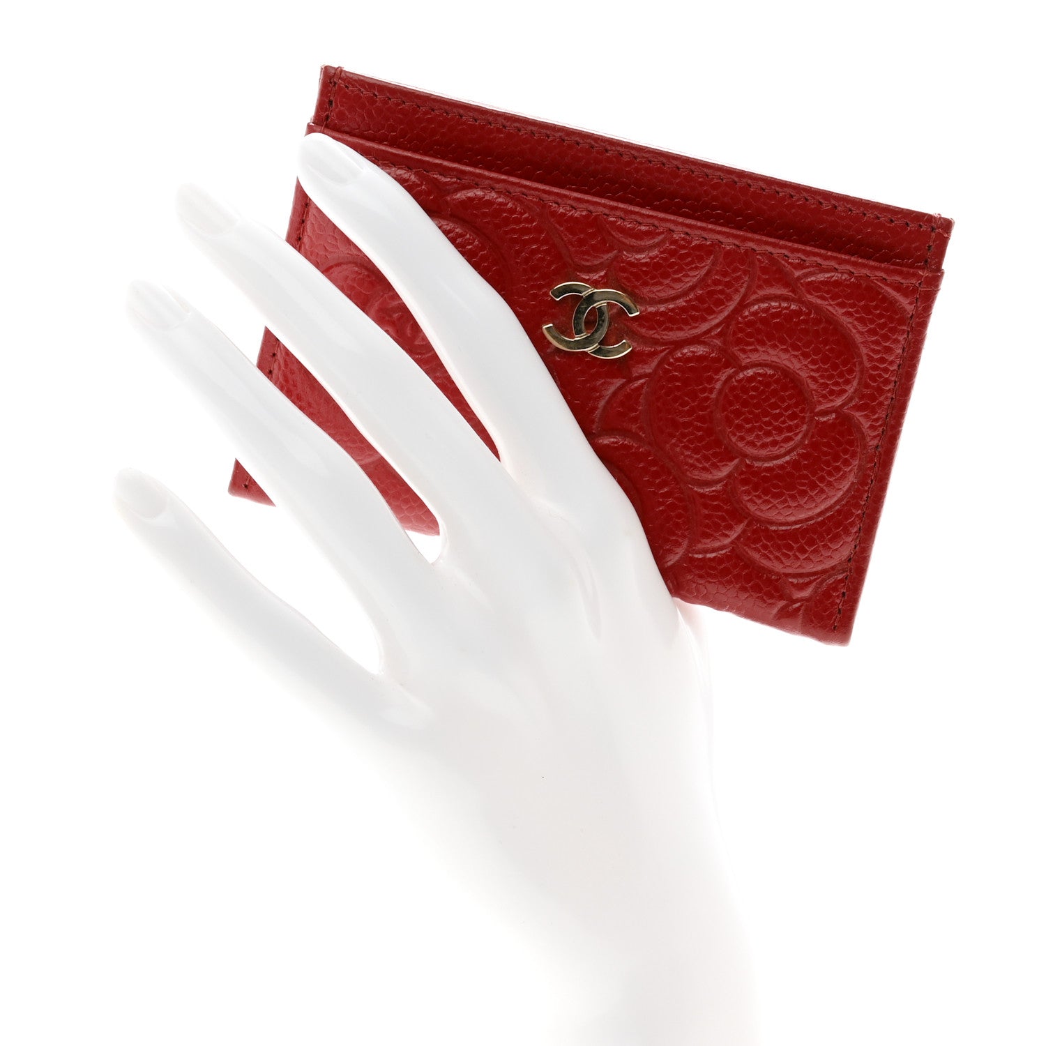 Chanel Caviar Camellia Embossed Card Holder Red 2 of 8