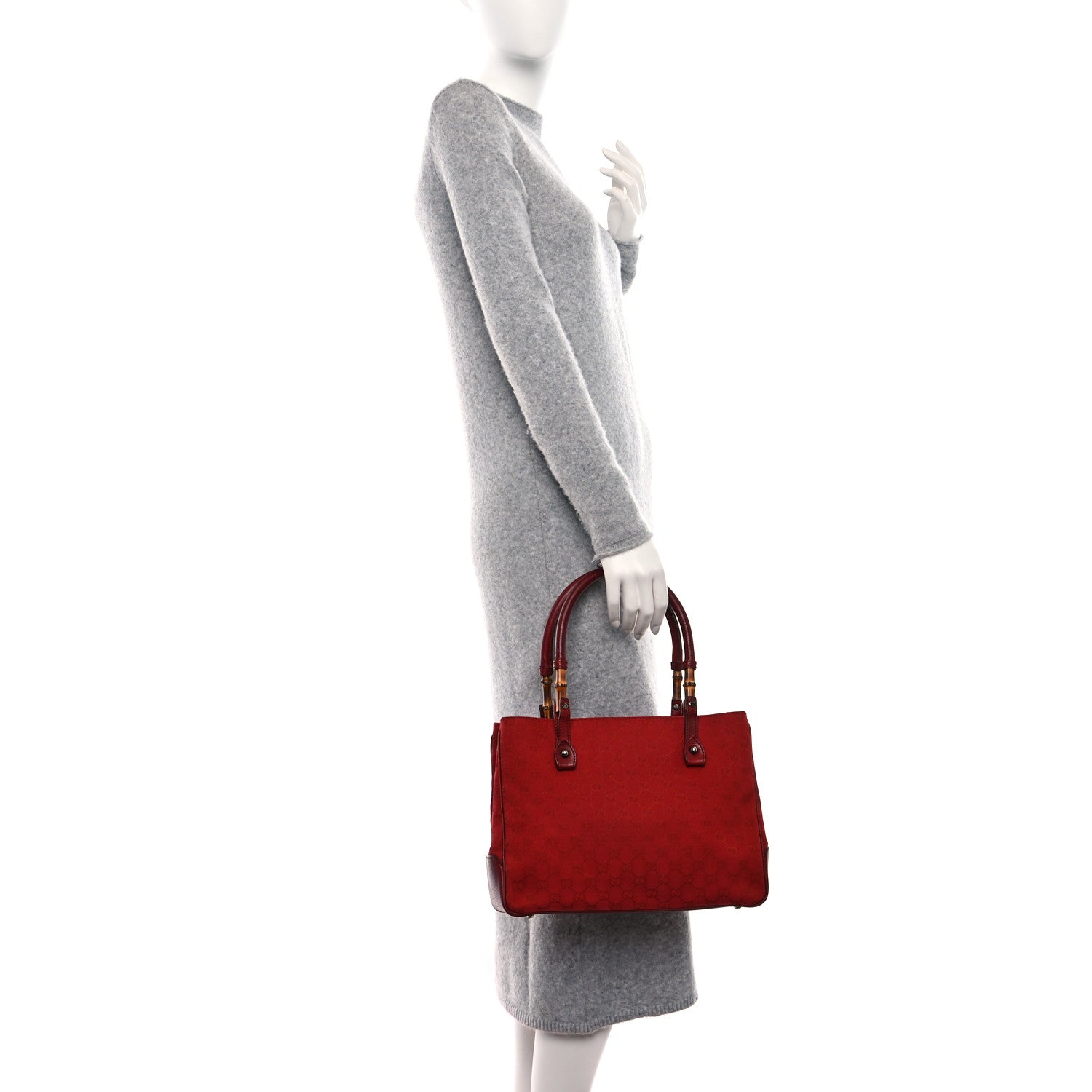 Gucci Monogram Small Bamboo Tote Red 2 of 10