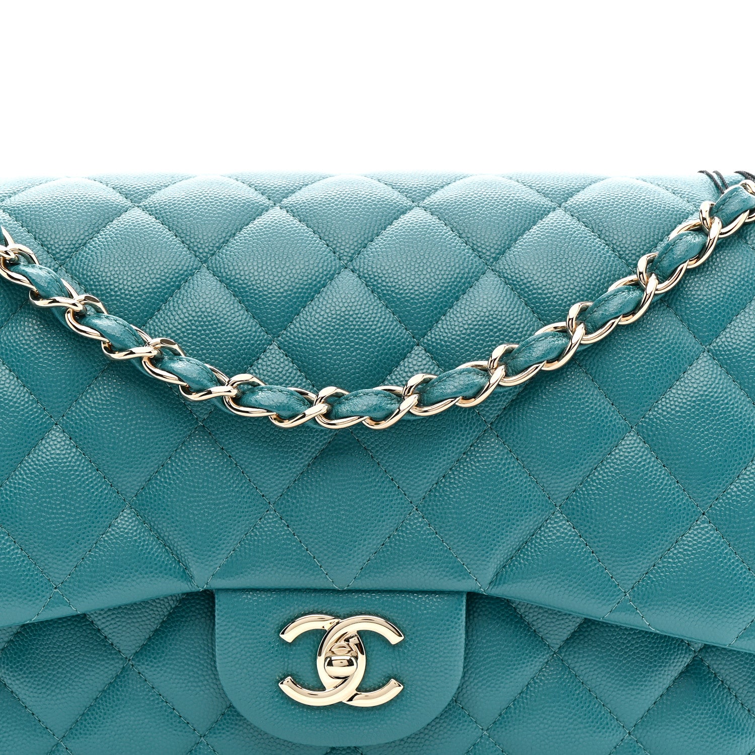 Chanel Caviar Quilted Jumbo Double Flap Green 8 of 11