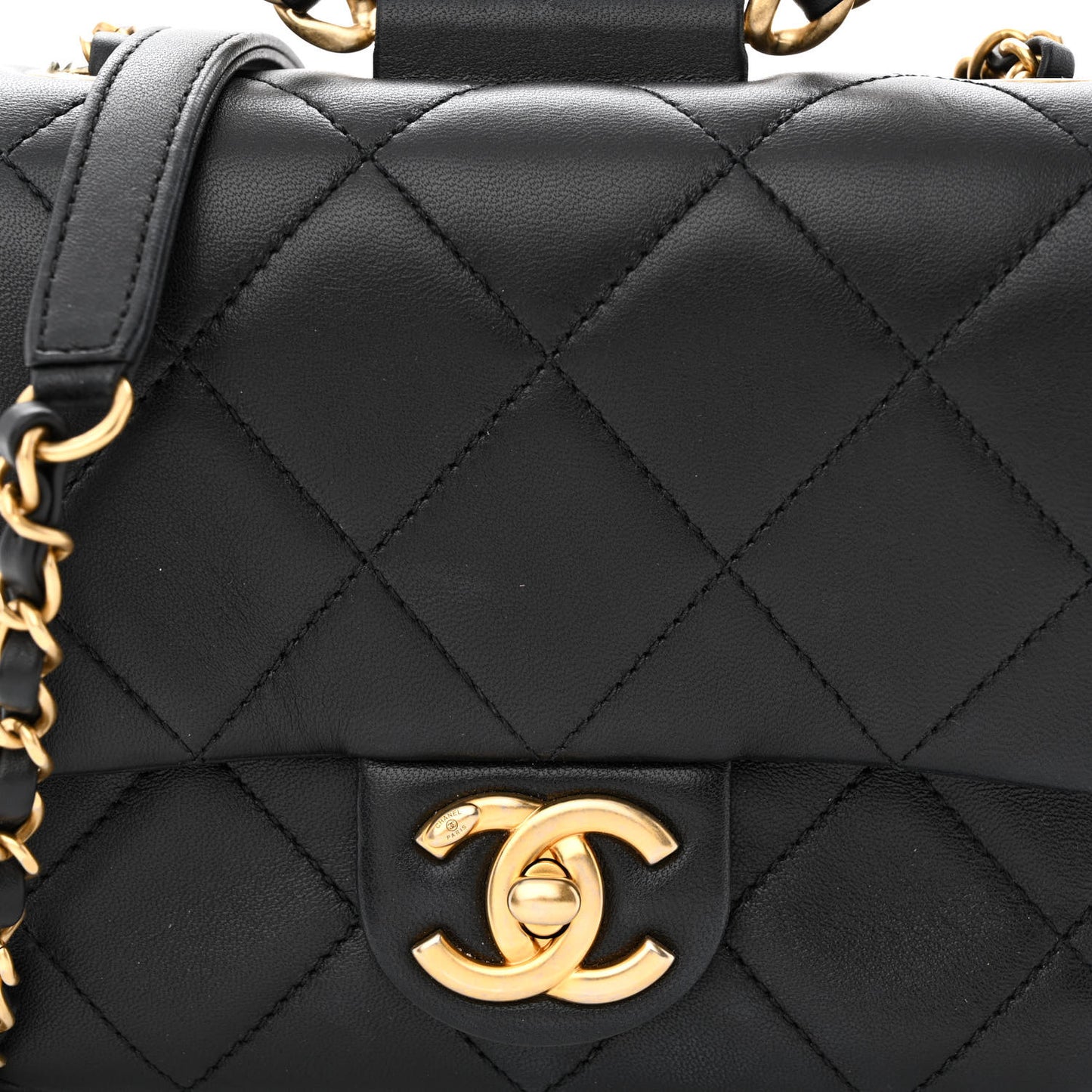 Lambskin Quilted Small Circular Handle Bag Black